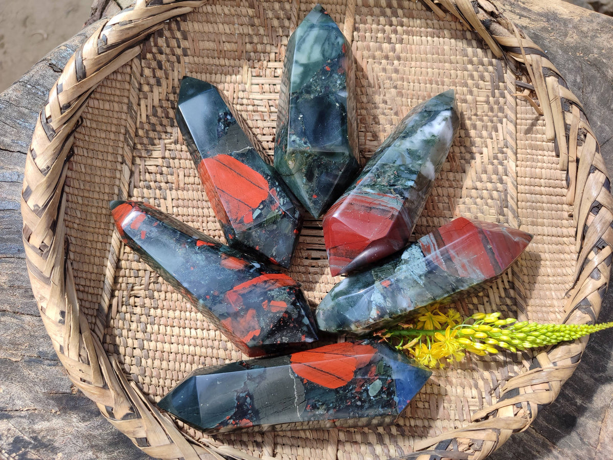 Polished Double Terminated Bloodstone Points x 6 From Swaziland - Toprock Gemstones and Minerals 