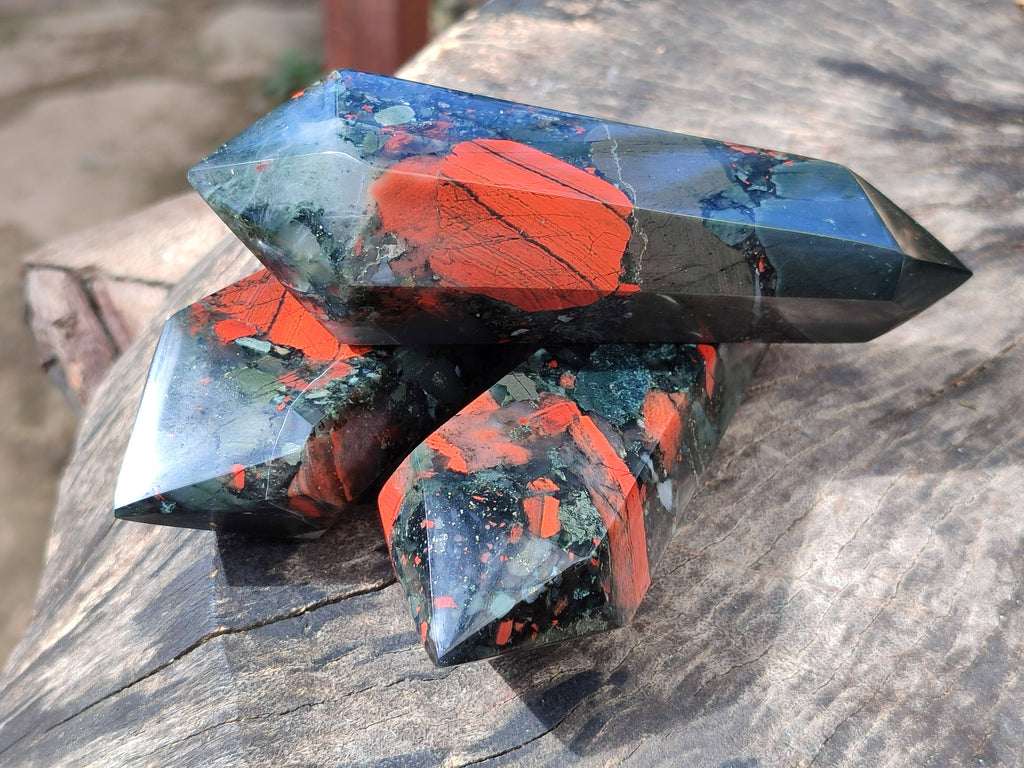 Polished Double Terminated Bloodstone Points x 6 From Swaziland - Toprock Gemstones and Minerals 