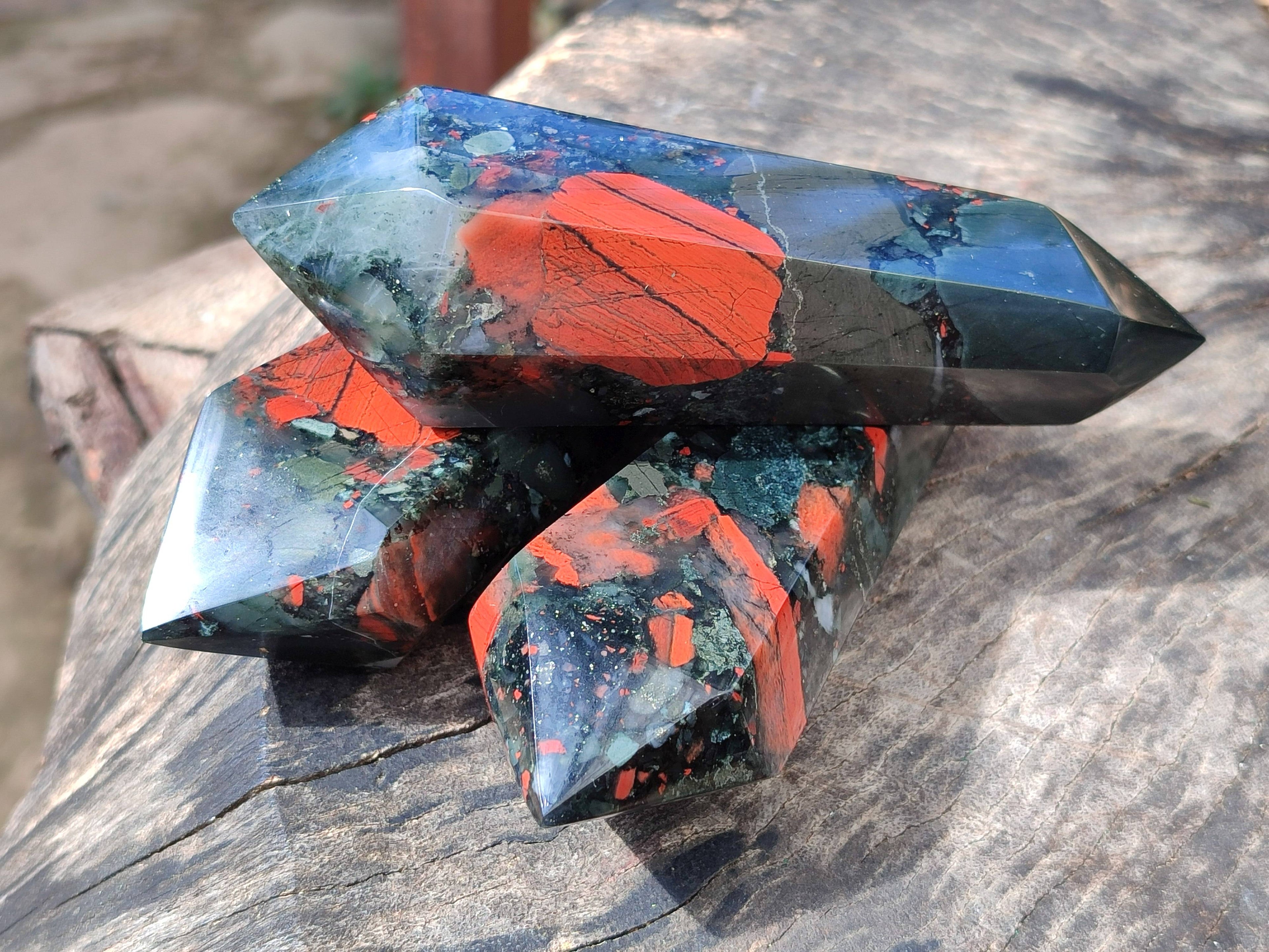 Polished Double Terminated Bloodstone Points x 6 From Swaziland - Toprock Gemstones and Minerals 