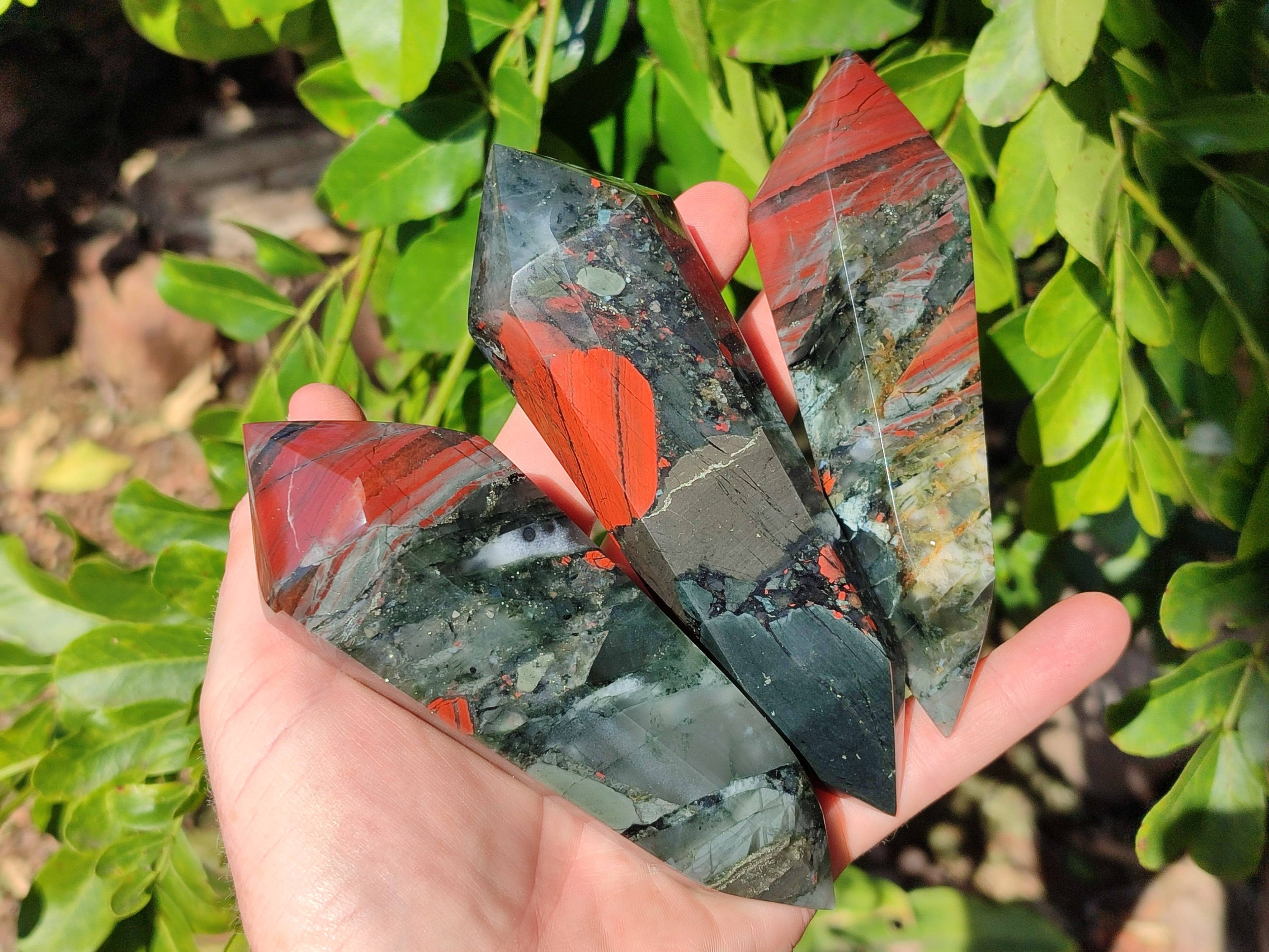 Polished Double Terminated Bloodstone Points x 6 From Swaziland - Toprock Gemstones and Minerals 