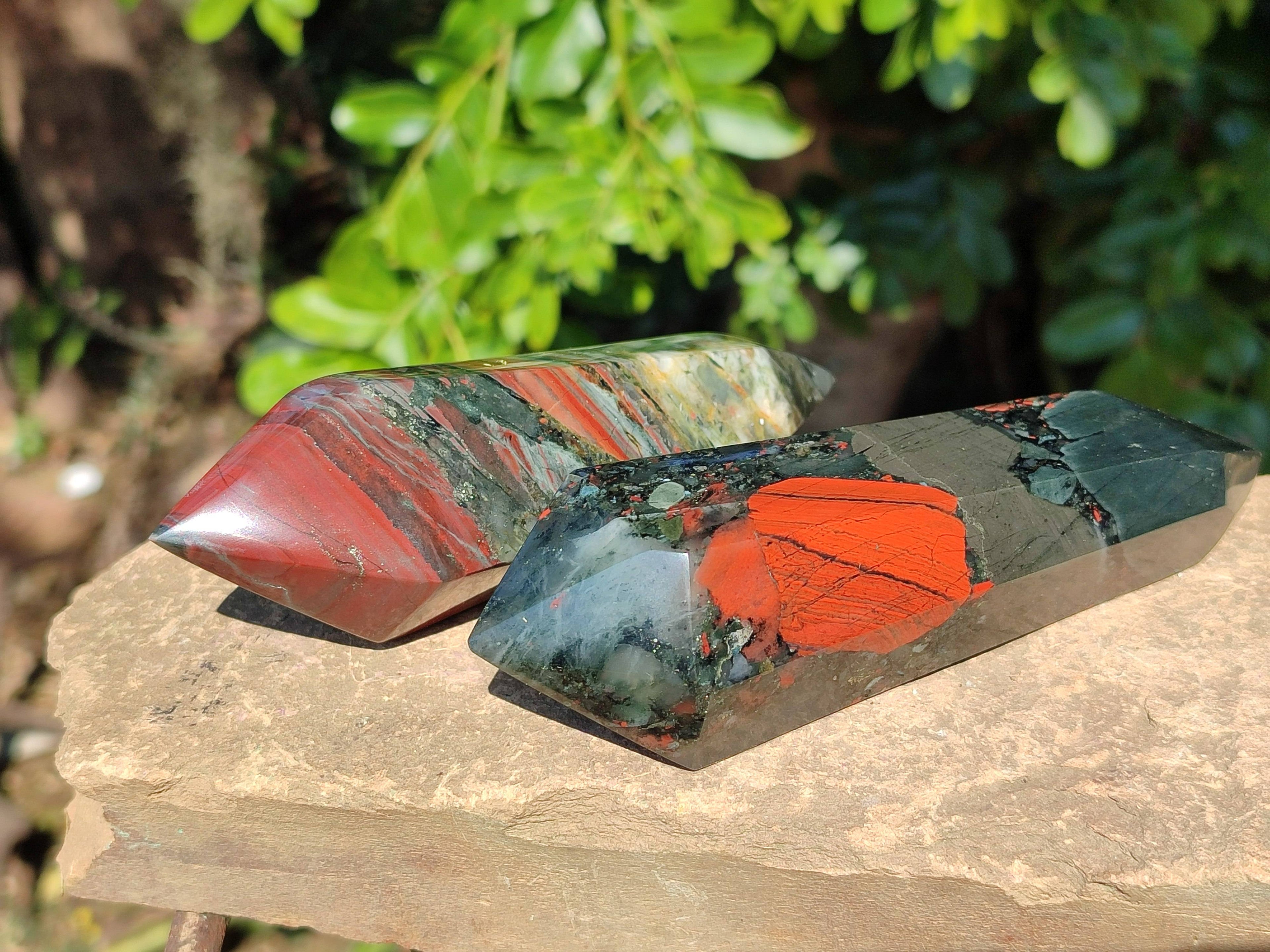Polished Double Terminated Bloodstone Points x 6 From Swaziland - Toprock Gemstones and Minerals 