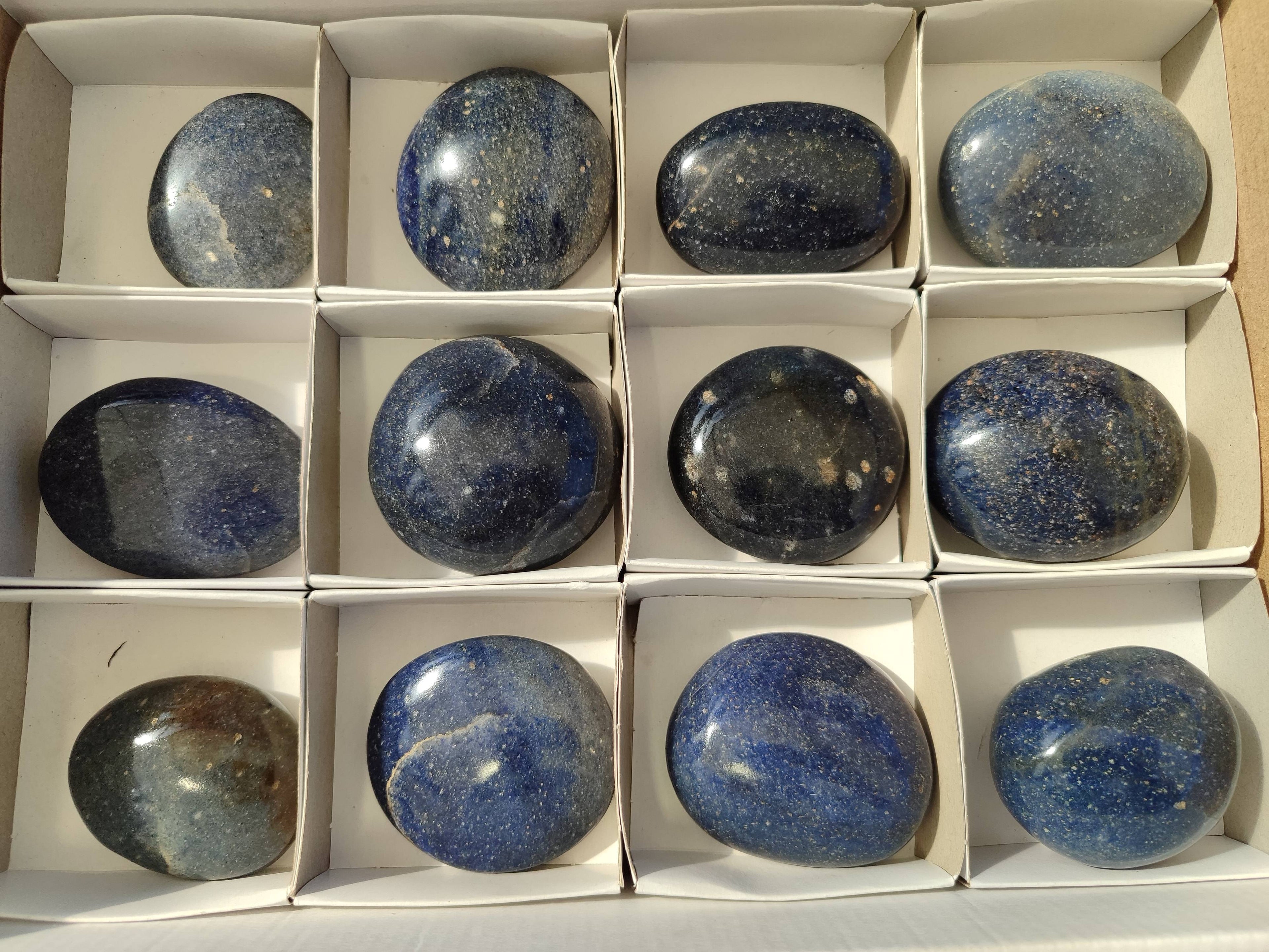 Polished Lazulite Palm Stones x 12 From Madagascar - Toprock Gemstones and Minerals 
