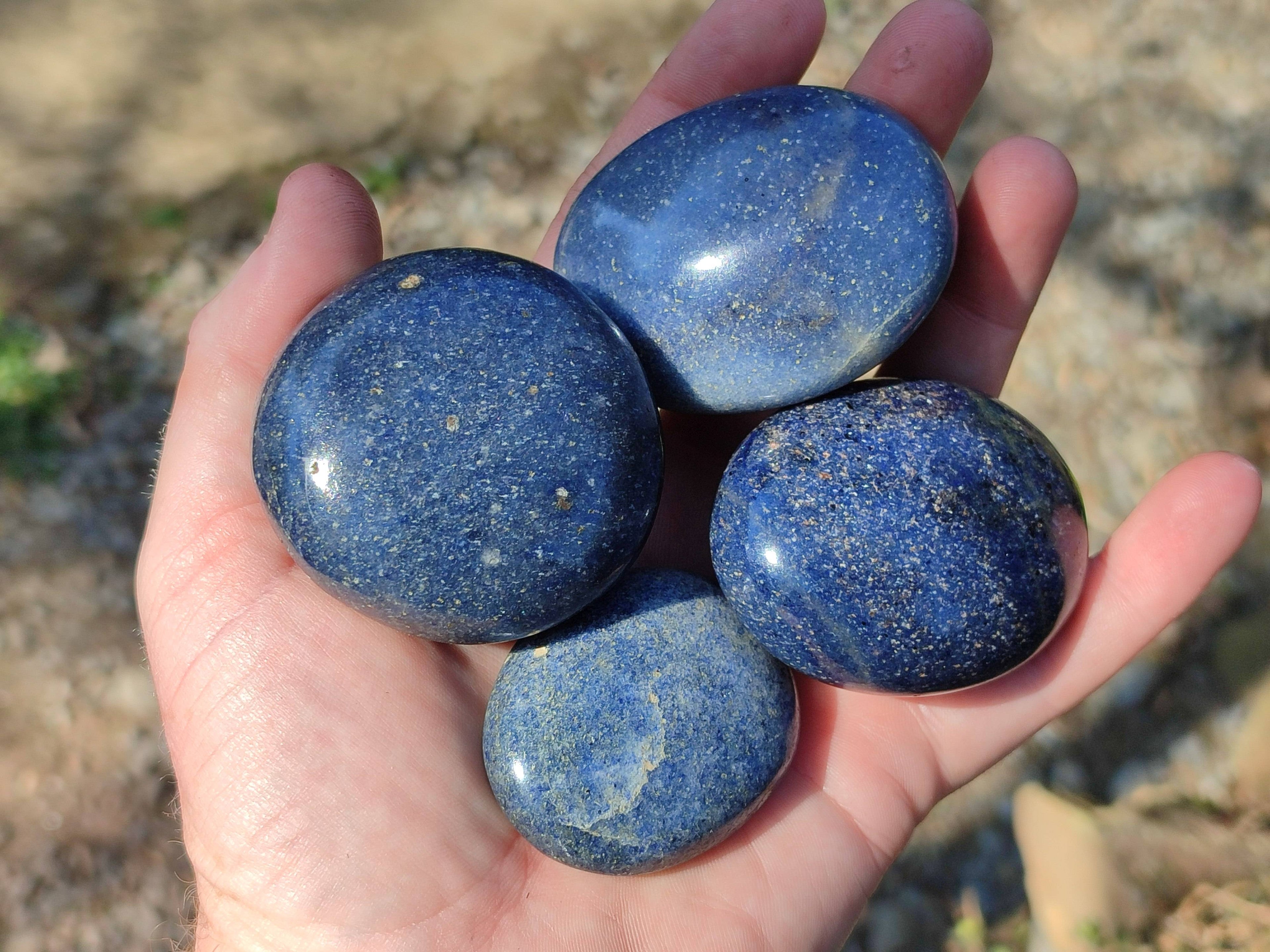 Polished Lazulite Palm Stones x 12 From Madagascar - Toprock Gemstones and Minerals 