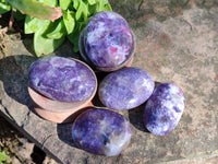 Polished Lepidolite With Pink Rubellite Palm Stones x 12 From Ambatondrazaka, Madagascar