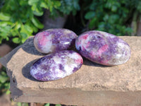 Polished Lepidolite With Pink Rubellite Palm Stones x 12 From Ambatondrazaka, Madagascar