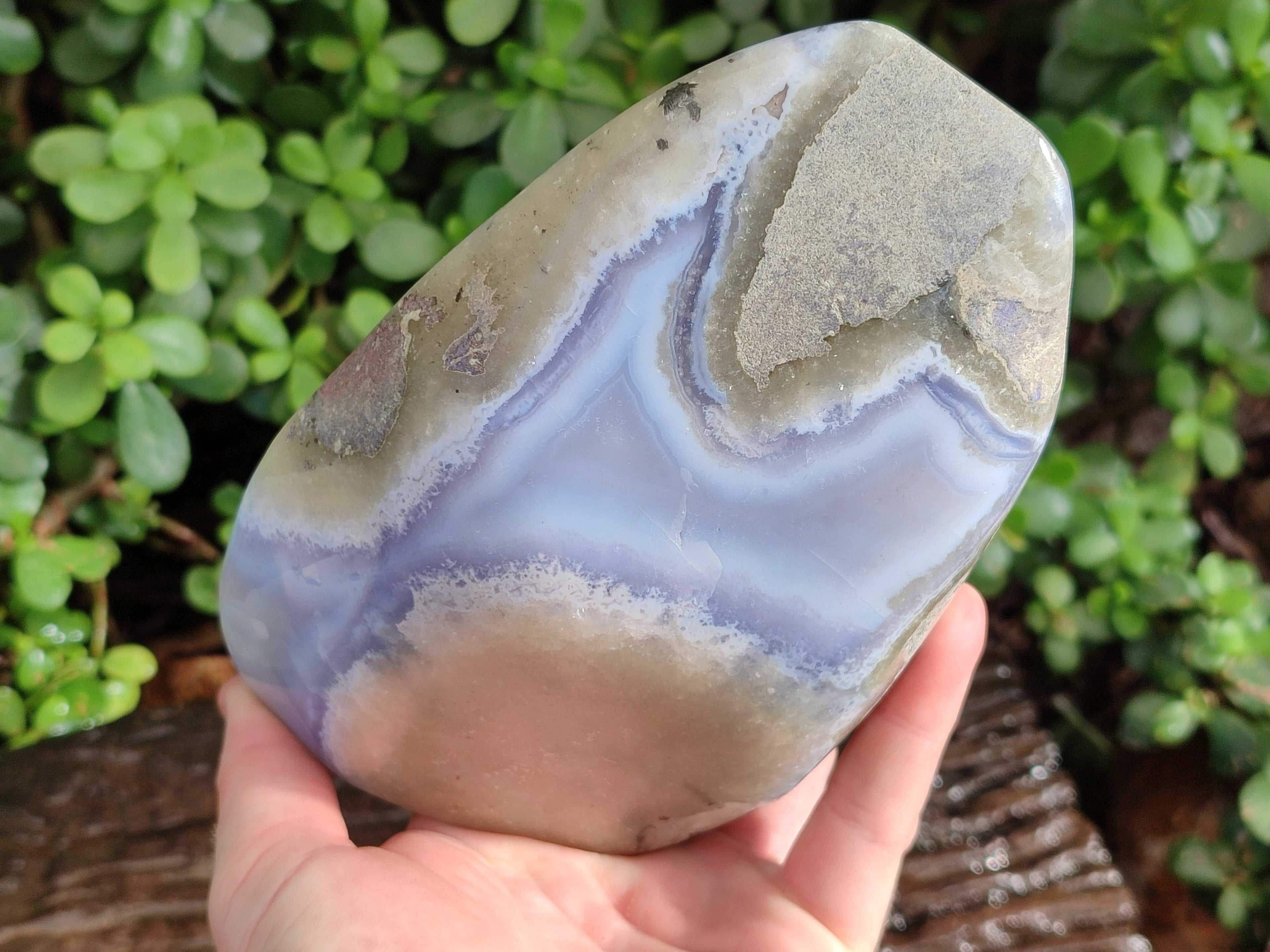 Polished Blue Lace Agate Standing Free Form x 1 From Nsanje, Malawi - Toprock Gemstones and Minerals 