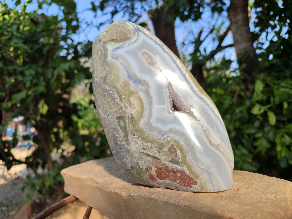 Polished Blue Lace Agate Standing Free Form x 1 From Nsanje, Malawi - Toprock Gemstones and Minerals 