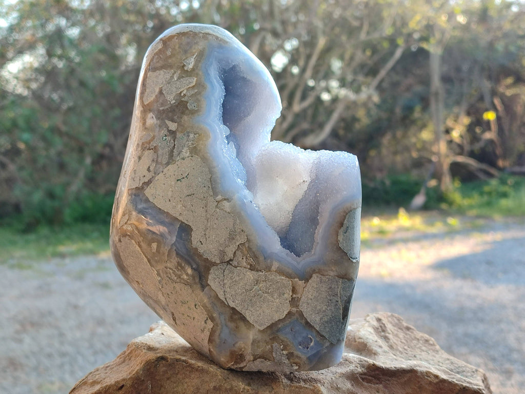 Polished Blue Lace Agate Standing Free Form x 1 From Nsanje, Malawi - Toprock Gemstones and Minerals 