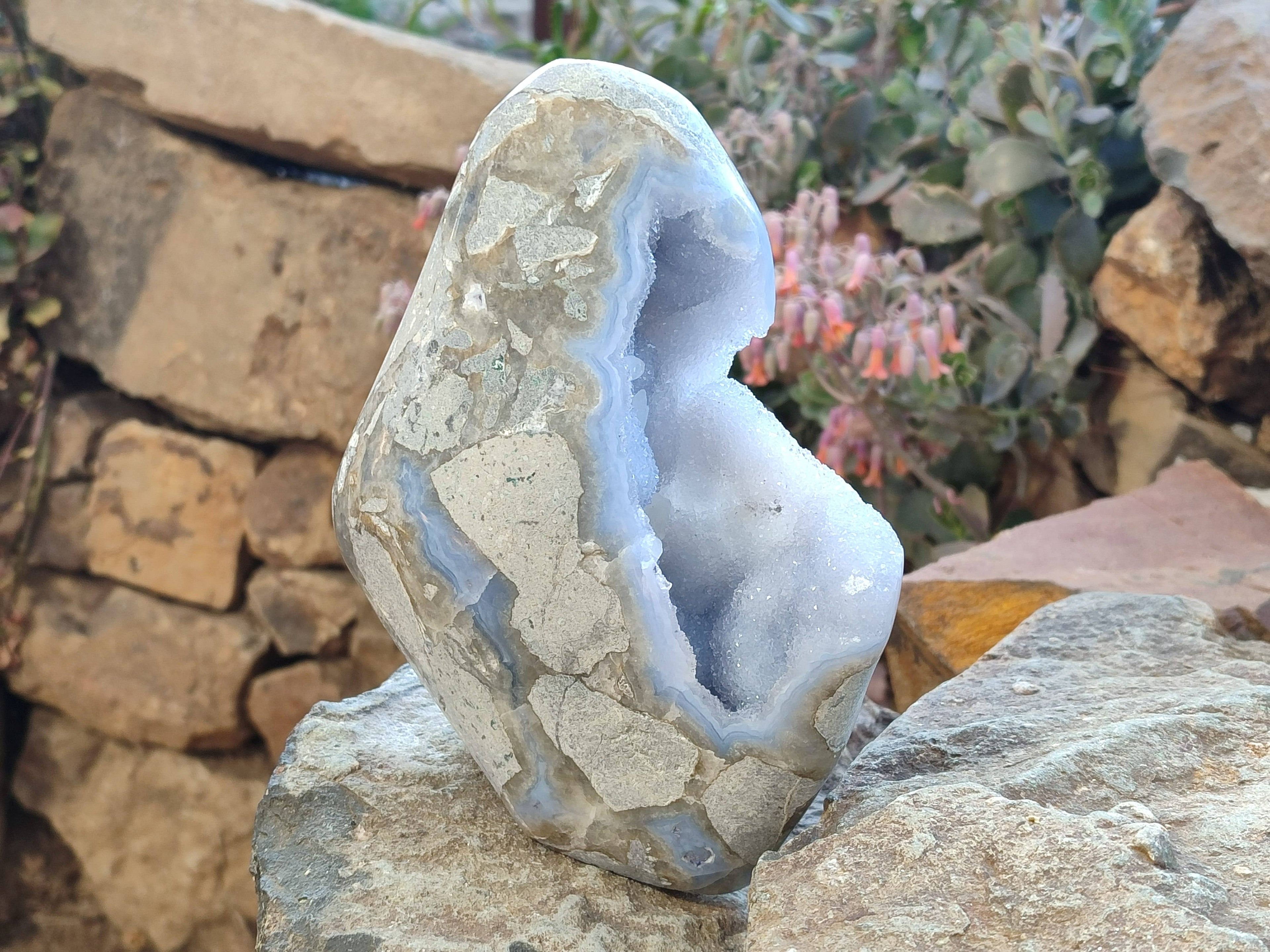 Polished Blue Lace Agate Standing Free Form x 1 From Nsanje, Malawi - Toprock Gemstones and Minerals 