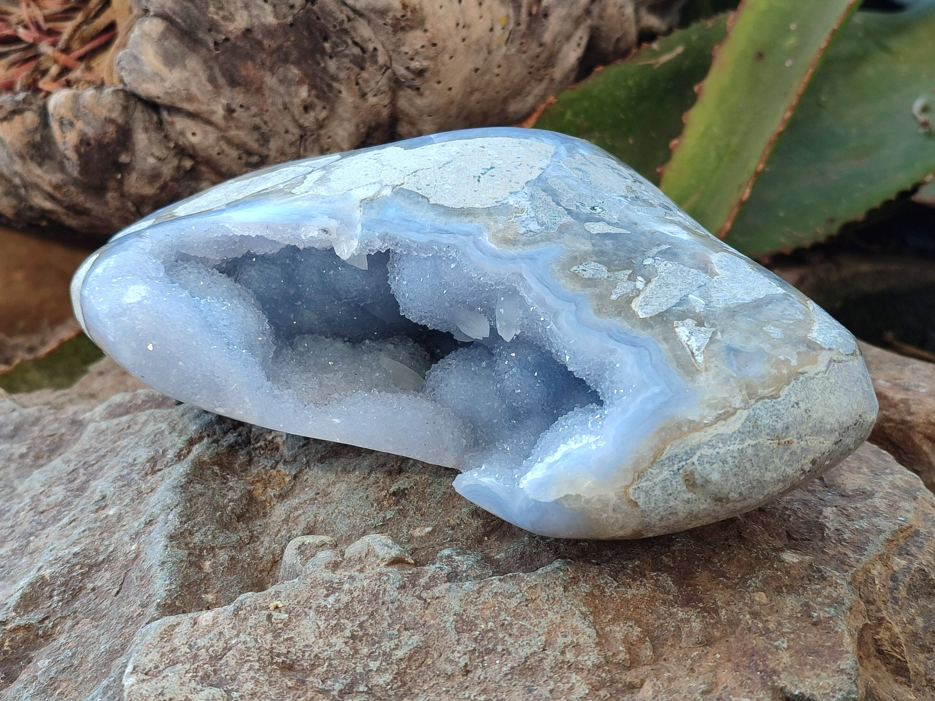 Polished Blue Lace Agate Standing Free Form x 1 From Nsanje, Malawi - Toprock Gemstones and Minerals 