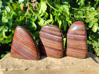 Polished Banded Tiger Iron Standing Free Forms x 3 From South Africa - Toprock Gemstones and Minerals 