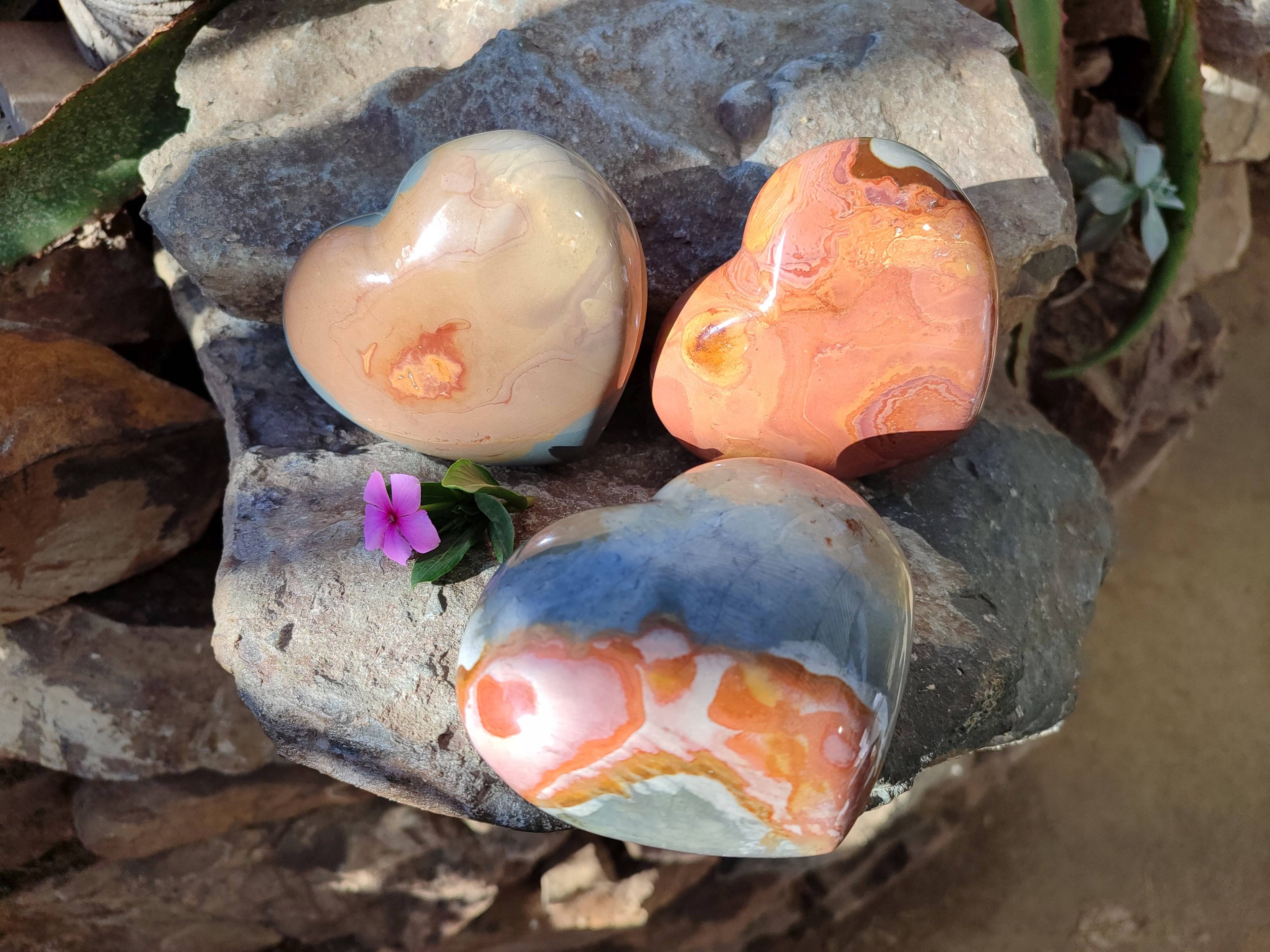 Polished Polychrome Jasper Hearts x 3 From NW Coast, Madagascar - Toprock Gemstones and Minerals 