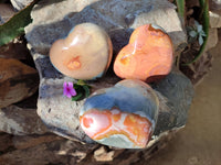 Polished Polychrome Jasper Hearts x 3 From NW Coast, Madagascar