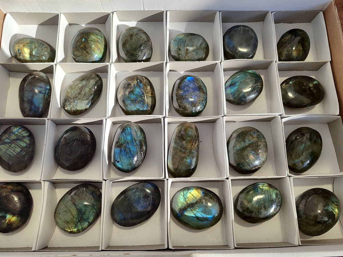 Polished Labradorite Palm Stones x 24 From Tulear, Madagascar - Toprock Gemstones and Minerals 