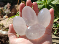 Polished Girasol Pearl Quartz Palm Stones x 12 From Ambatondrazaka, Madagascar