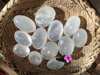 Polished Girasol Pearl Quartz Palm Stones x 12 From Ambatondrazaka, Madagascar