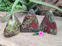 Polished Bastite Dragon Bloodstone Standing Free Forms x 3 From South Africa - Toprock Gemstones and Minerals 