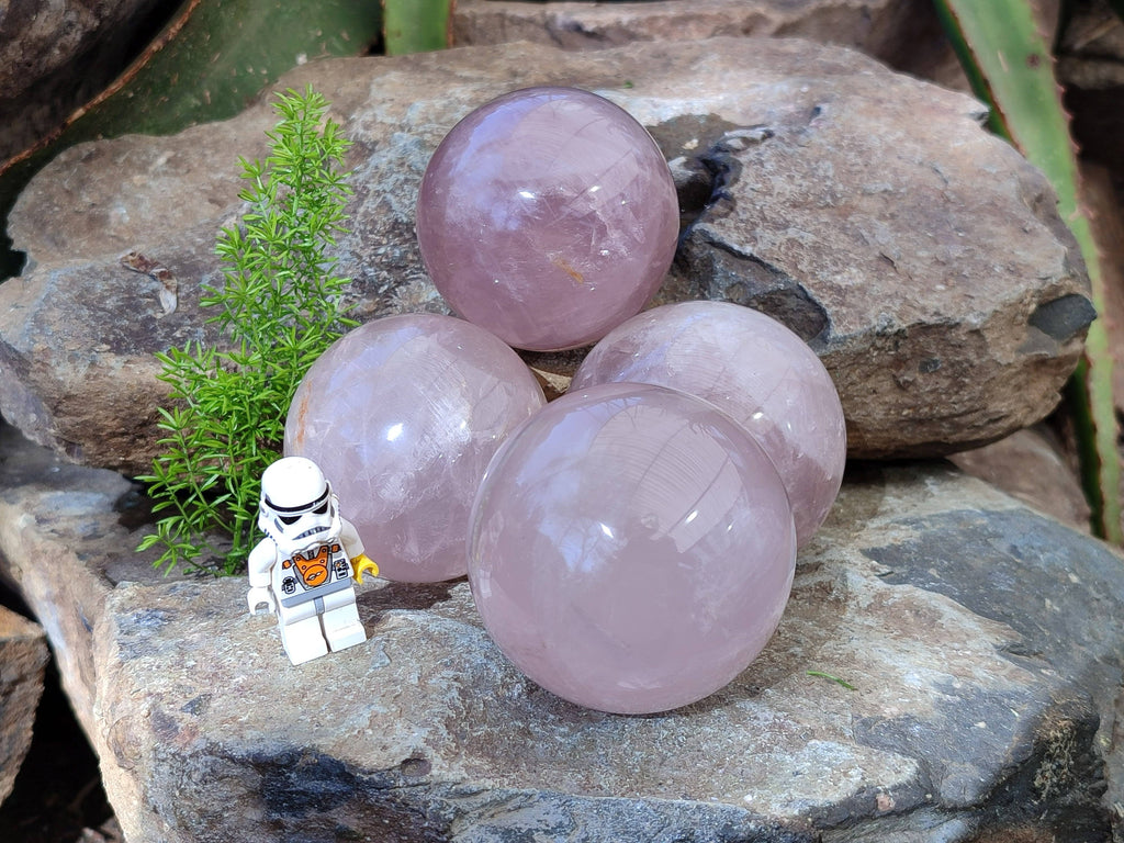 Polished Star Rose Quartz Spheres x 4 From Madagascar - Toprock Gemstones and Minerals 