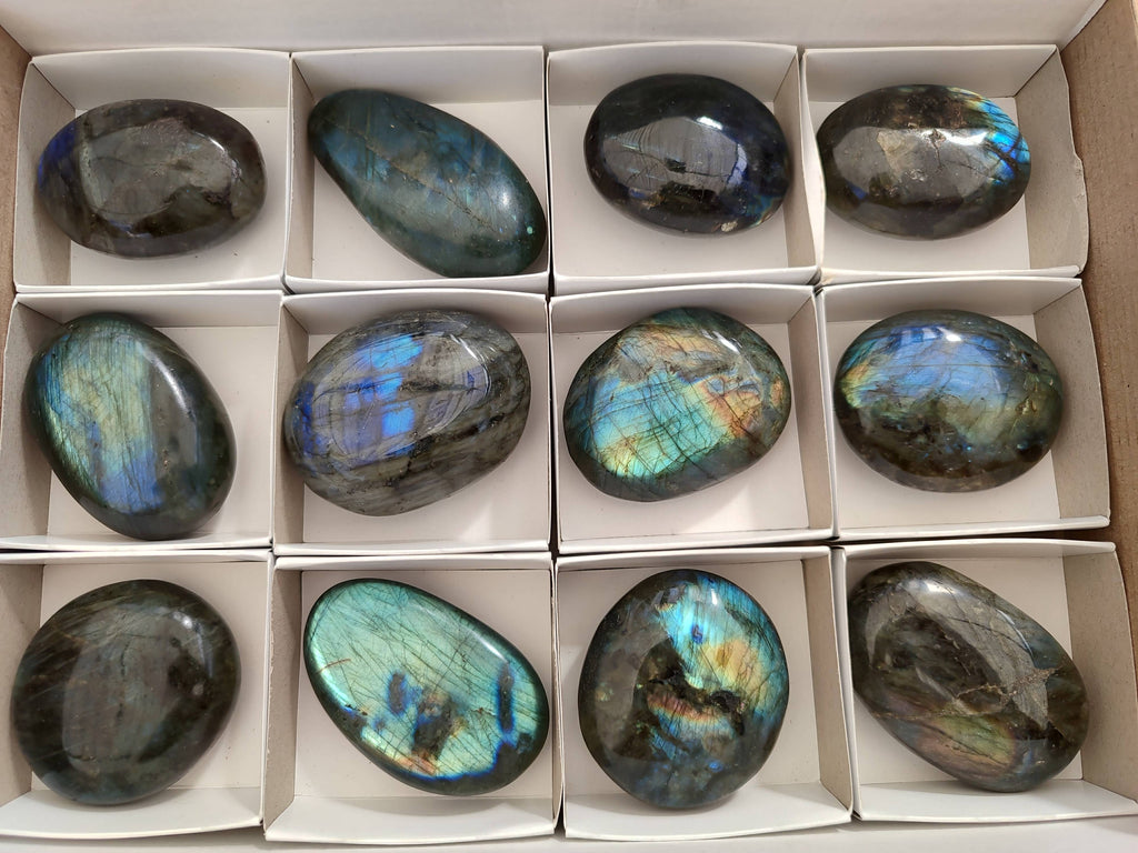 Polished Labradorite Palm Stones x 12 From Tulear, Madagascar - Toprock Gemstones and Minerals 