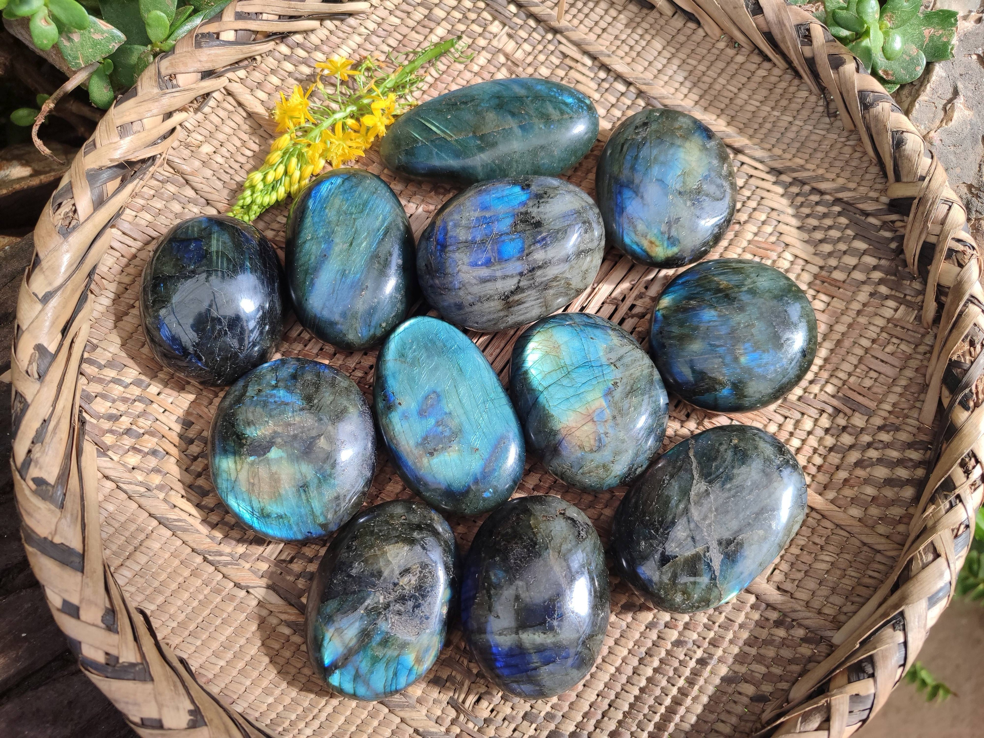 Polished Labradorite Palm Stones x 12 From Tulear, Madagascar - Toprock Gemstones and Minerals 