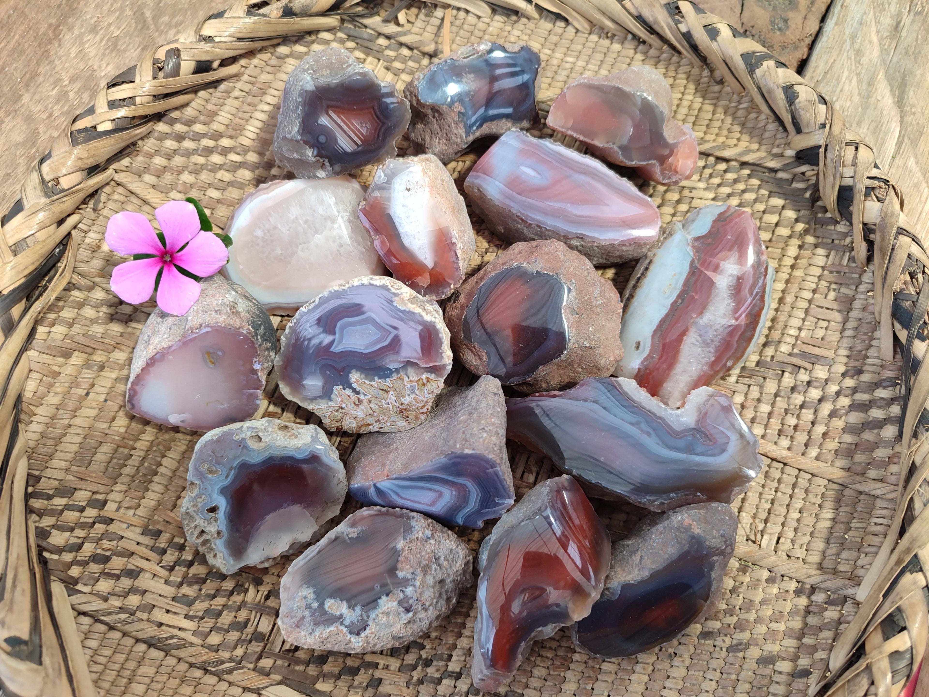 Polished On One Side Red Sashe River Agate Nodules x 24 From Zimbabwe - Toprock Gemstones and Minerals 