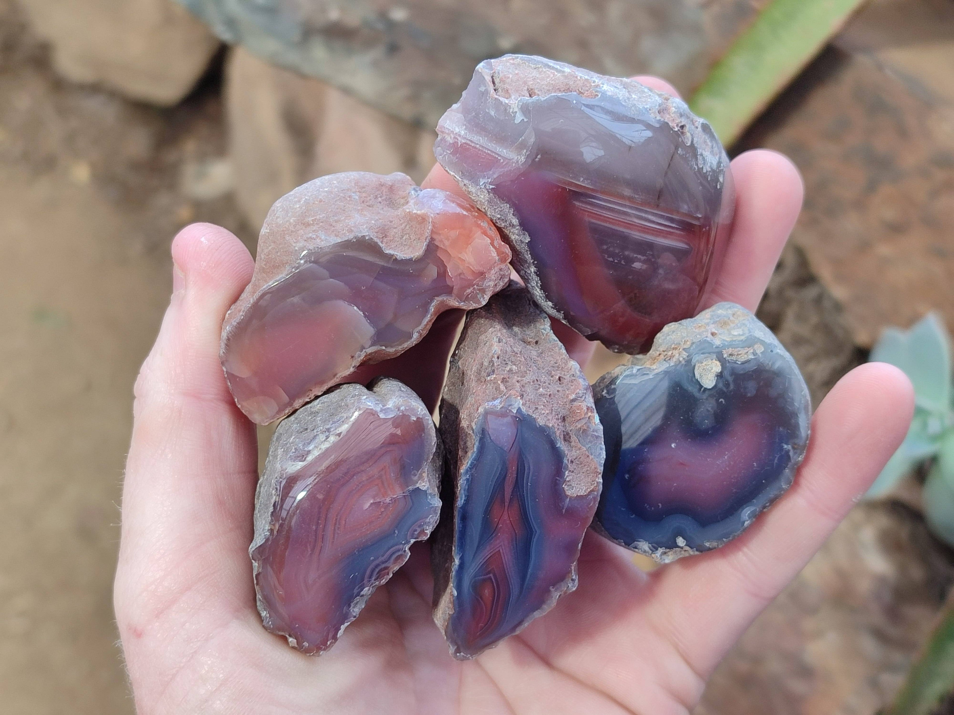 Polished On One Side Red Sashe River Agate Nodules x 24 From Zimbabwe - Toprock Gemstones and Minerals 