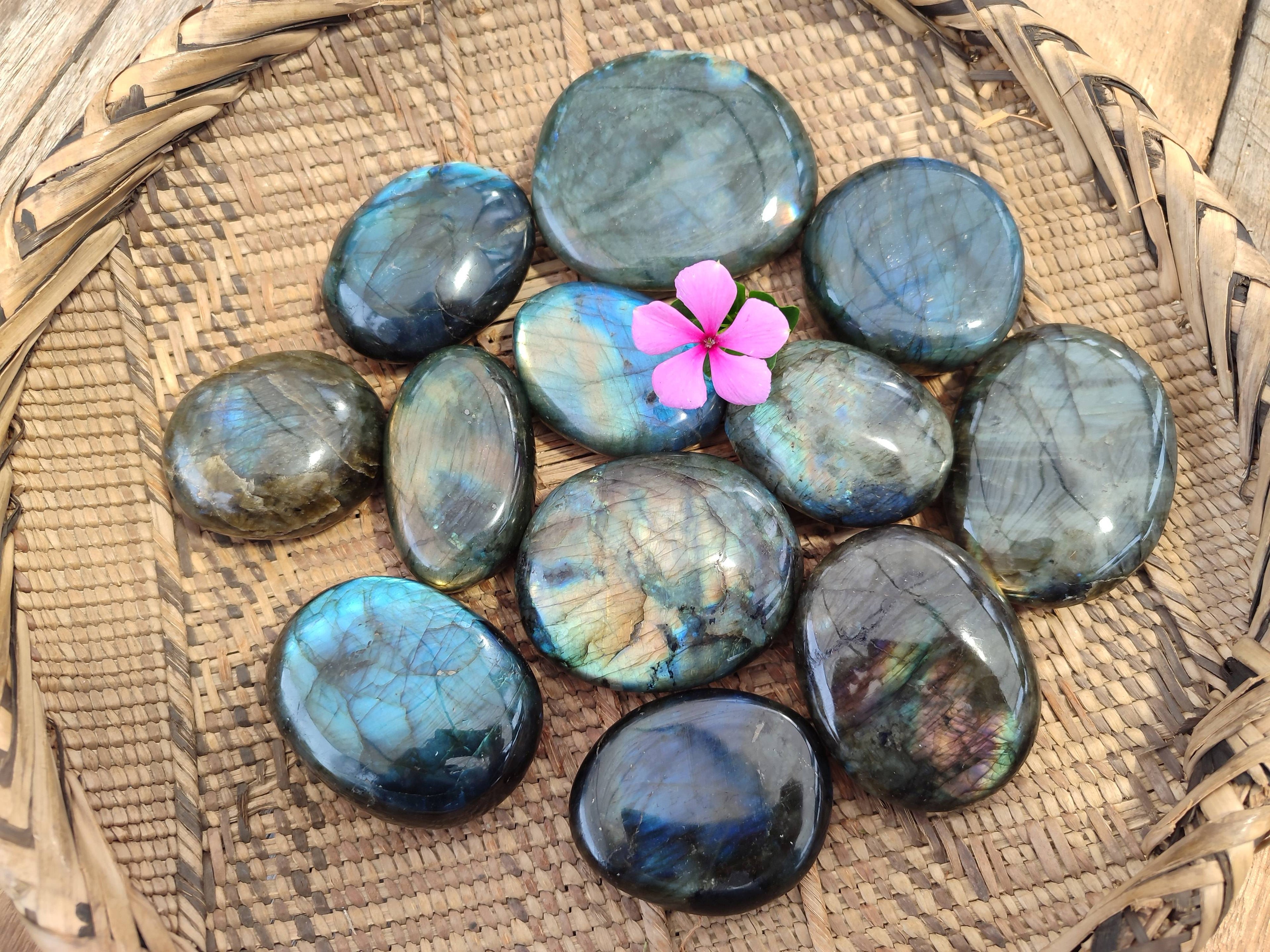Polished Labradorite Palm Stones x 12 From Tulear, Madagascar - Toprock Gemstones and Minerals 