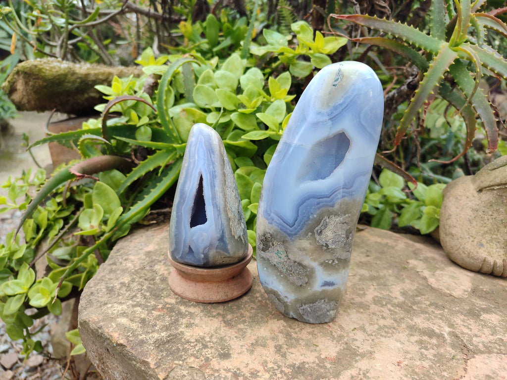 Polished Blue Lace Agate Standing Free Forms x 2 From Nsanje, Malawi - Toprock Gemstones and Minerals 