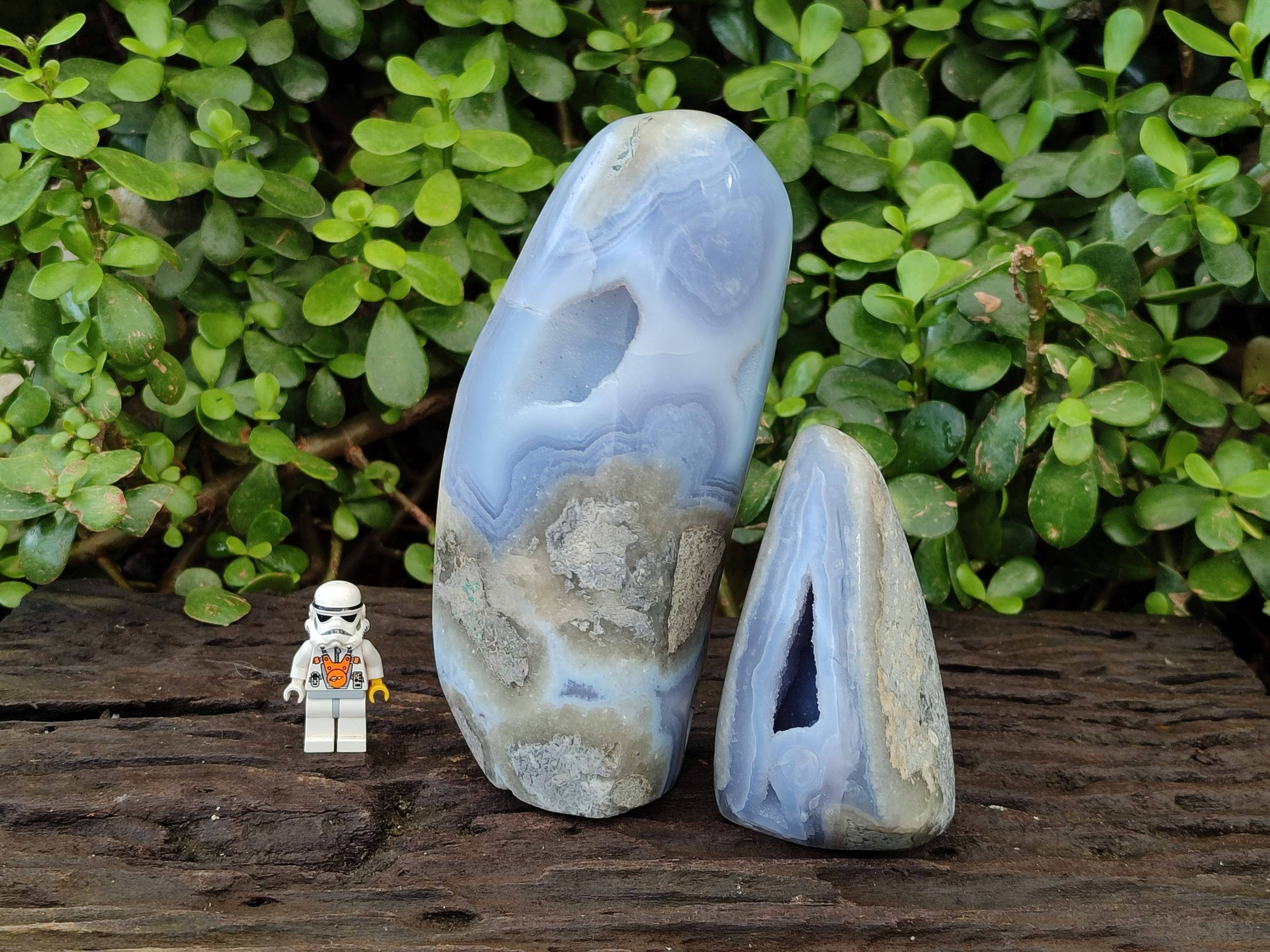 Polished Blue Lace Agate Standing Free Forms x 2 From Nsanje, Malawi - Toprock Gemstones and Minerals 