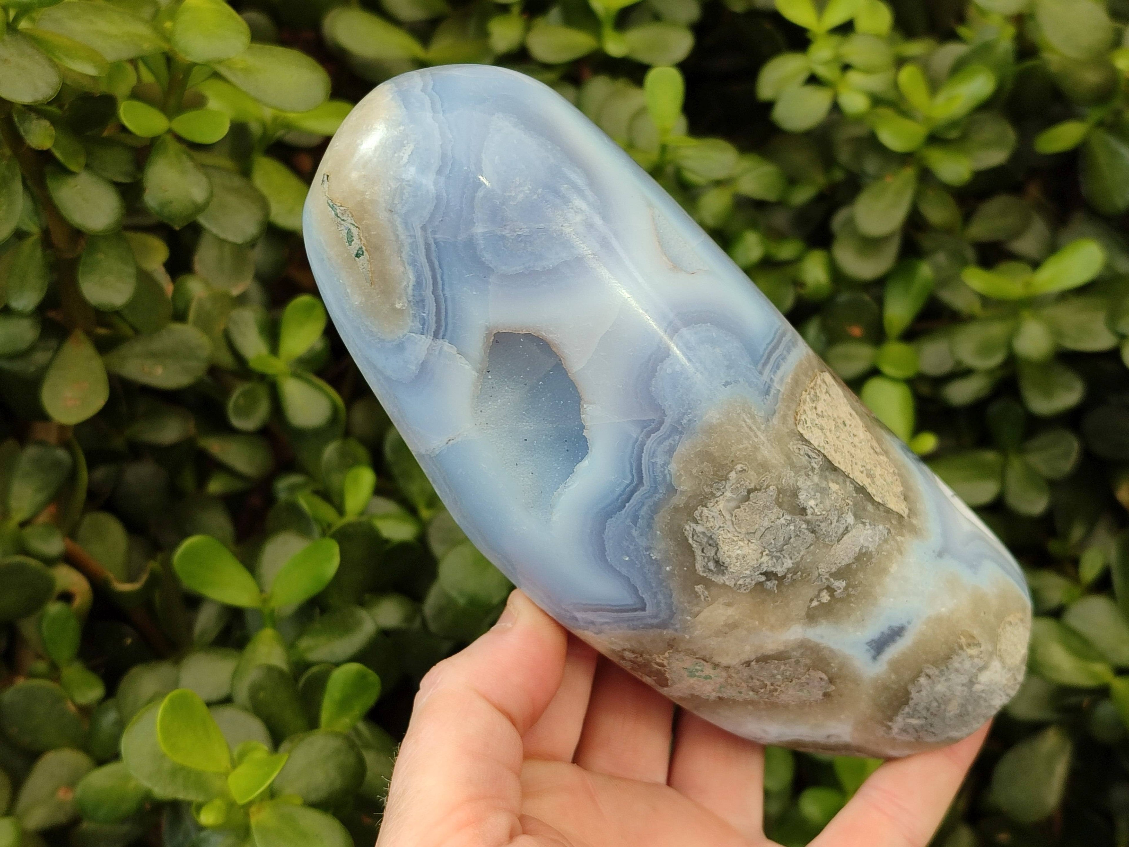Polished Blue Lace Agate Standing Free Forms x 2 From Nsanje, Malawi - Toprock Gemstones and Minerals 