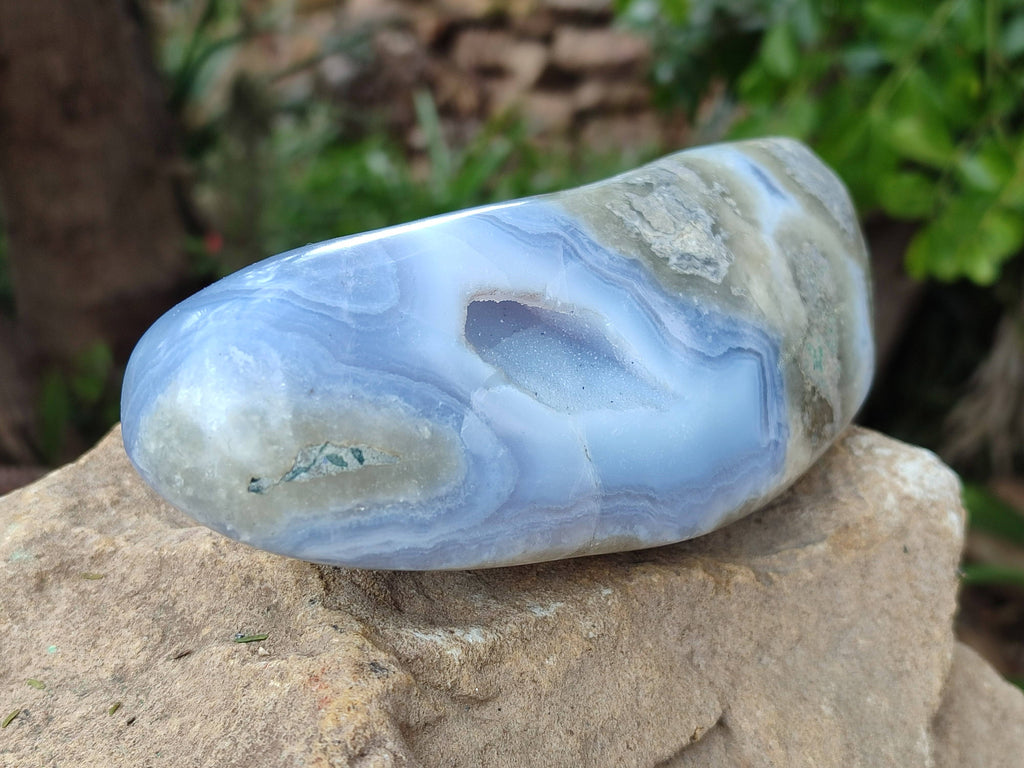 Polished Blue Lace Agate Standing Free Forms x 2 From Nsanje, Malawi - Toprock Gemstones and Minerals 