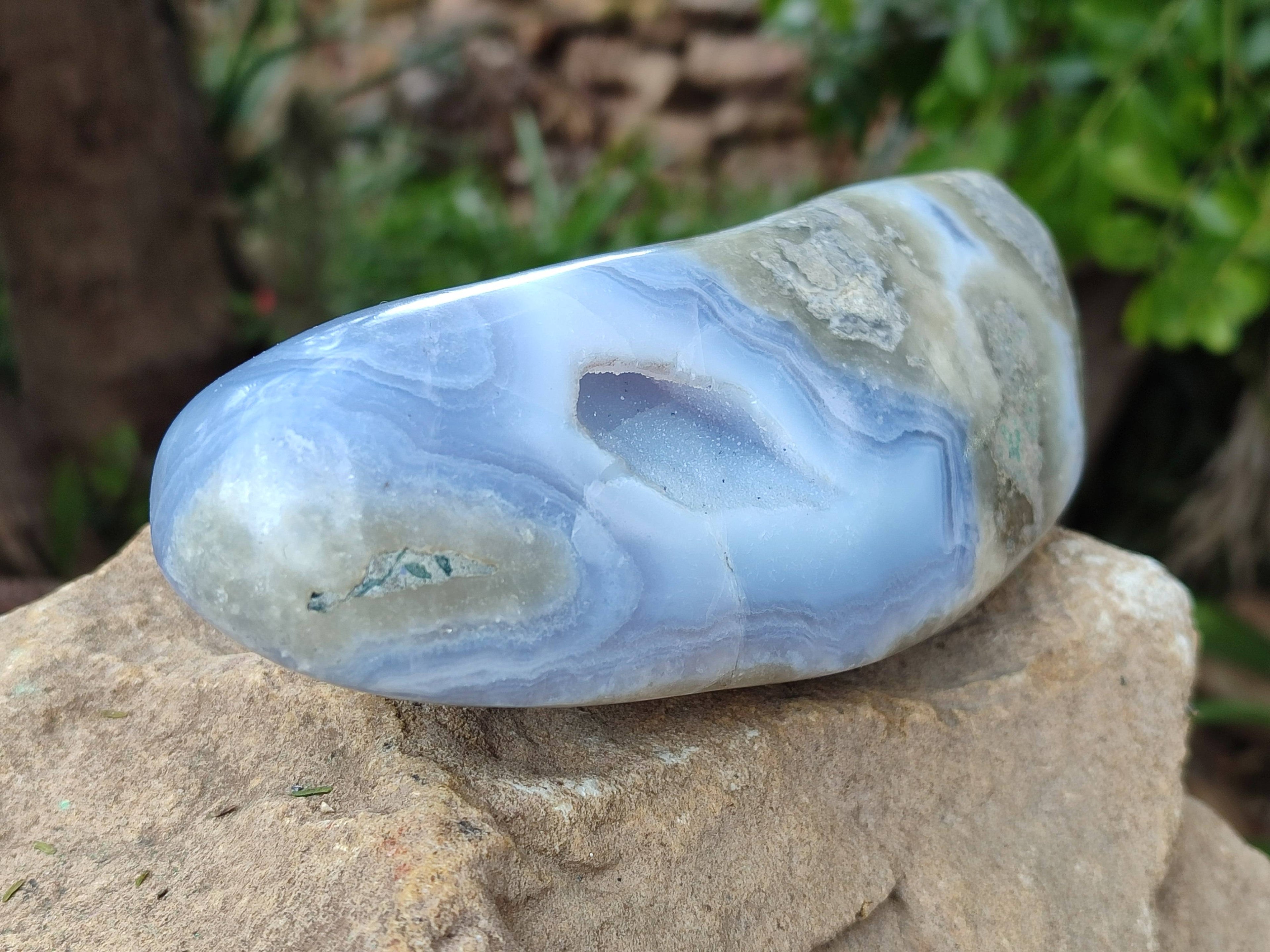 Polished Blue Lace Agate Standing Free Forms x 2 From Nsanje, Malawi - Toprock Gemstones and Minerals 