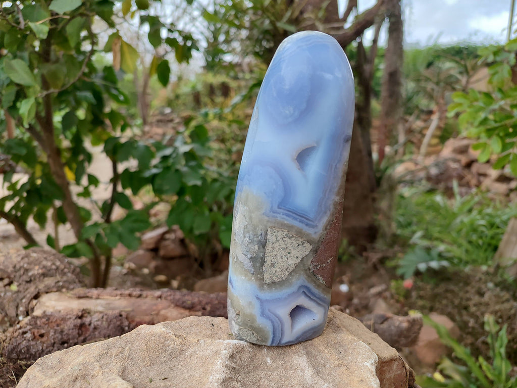 Polished Blue Lace Agate Standing Free Forms x 2 From Nsanje, Malawi - Toprock Gemstones and Minerals 