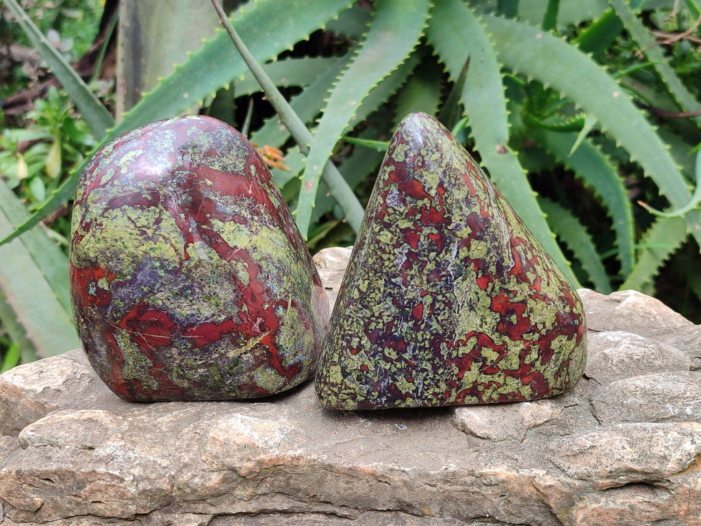 Polished Bastite Dragon Bloodstone Standing Free Forms x 2 From South Africa - Toprock Gemstones and Minerals 