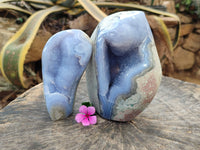 Polished Blue Lace Agate Standing Free Forms x 2 From Nsanje, Malawi