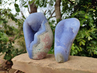 Polished Blue Lace Agate Standing Free Forms x 2 From Nsanje, Malawi