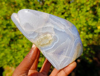 Polished Blue Lace Agate Standing Free Forms x 2 From Malawi