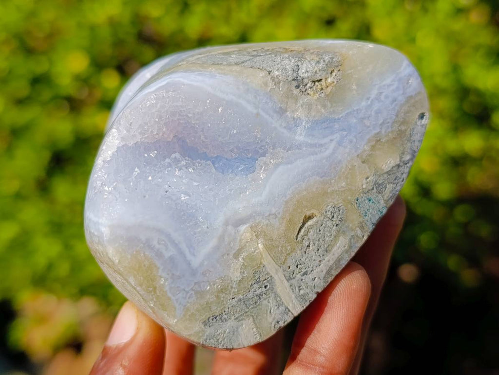 Polished Blue Lace Agate Standing Free Forms x 2 From Malawi - Toprock Gemstones and Minerals 