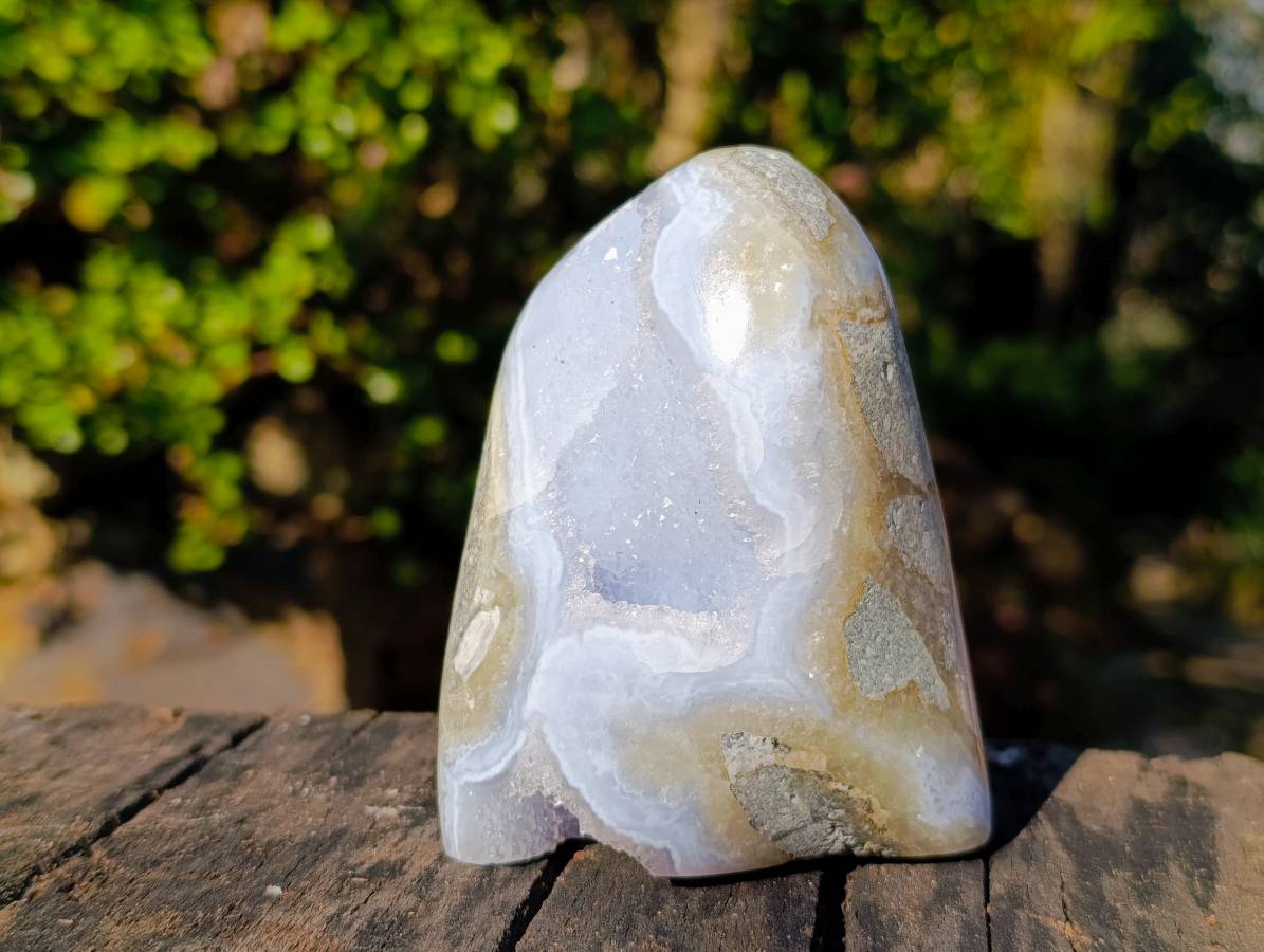 Polished Blue Lace Agate Standing Free Forms x 2 From Malawi - Toprock Gemstones and Minerals 