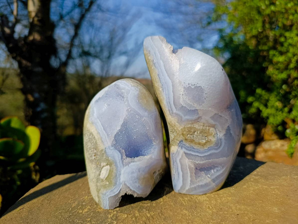 Polished Blue Lace Agate Standing Free Forms x 2 From Malawi - Toprock Gemstones and Minerals 