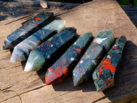 Polished Double Terminated Bloodstone Points x 6 From Swaziland