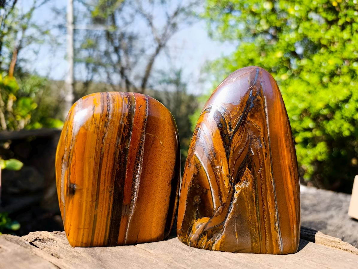 Polished Banded Tiger Iron with Tigers Eye Standing Free Forms x 3 From South Africa - Toprock Gemstones and Minerals 