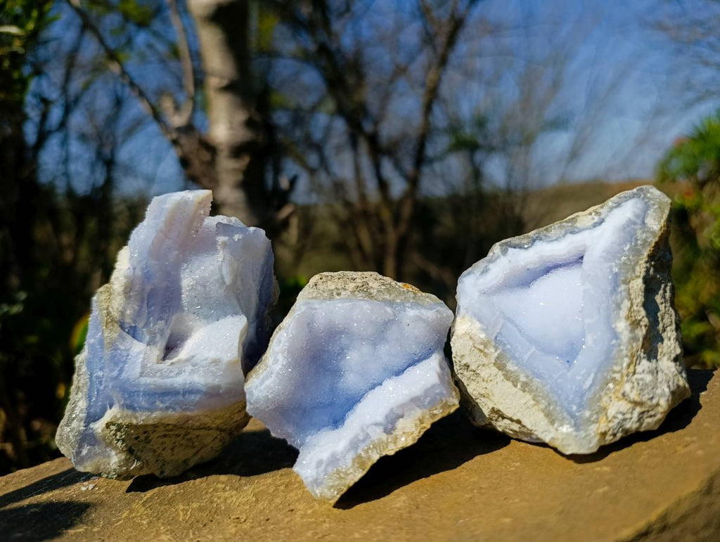 Natural Blue Lace Agate Geode Specimens x 12 From Malawi - Toprock Gemstones and Minerals 