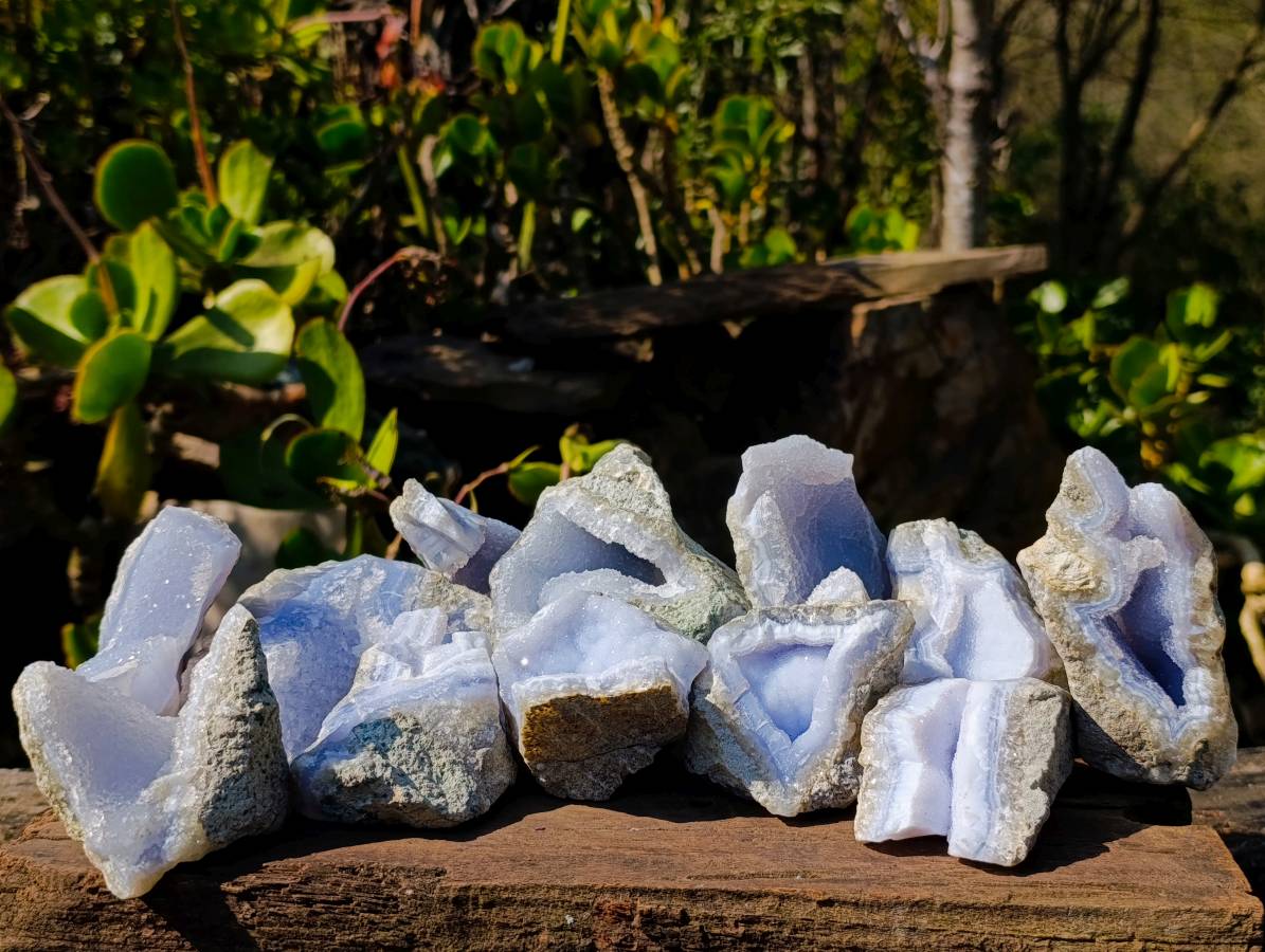 Natural Blue Lace Agate Geode Specimens x 12 From Malawi - Toprock Gemstones and Minerals 