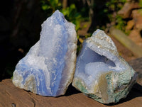 Natural Blue Lace Agate Geode Specimens x 12 From Malawi