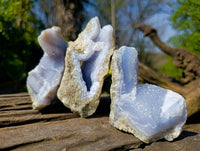 Natural Blue Lace Agate Geode Specimens x 12 From Malawi