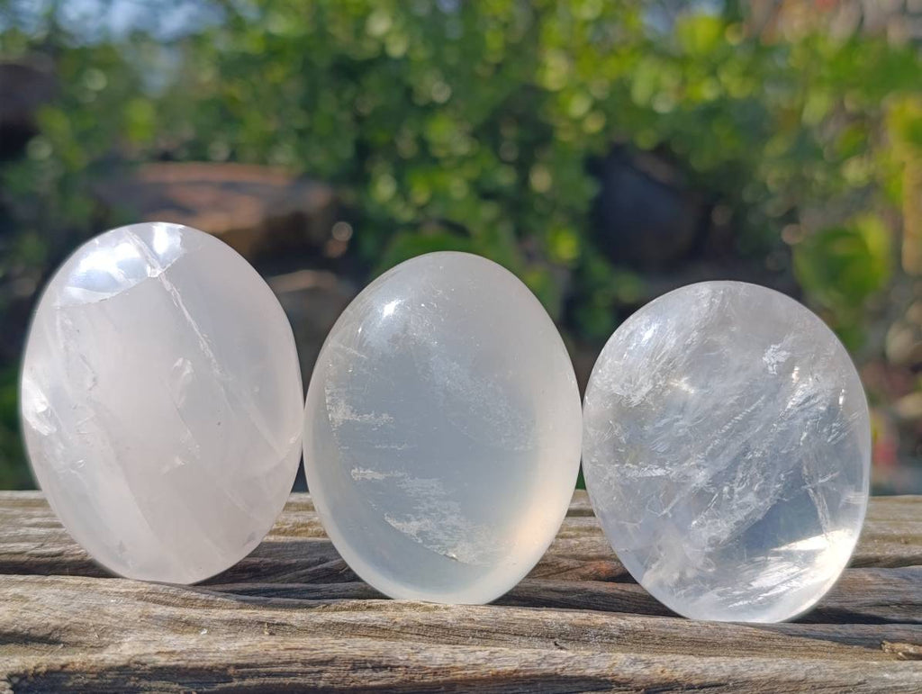 Polished Girasol Pearl Quartz Palm Stones x 12 From Ambatondrazaka, Madagascar - Toprock Gemstones and Minerals 