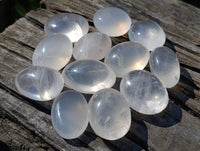 Polished Girasol Pearl Quartz Palm Stones x 12 From Ambatondrazaka, Madagascar