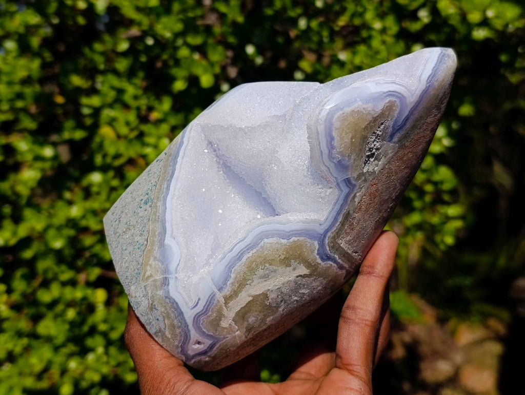 Polished Blue Lace Agate Standing Free Forms x 2 From Malawi - Toprock Gemstones and Minerals 