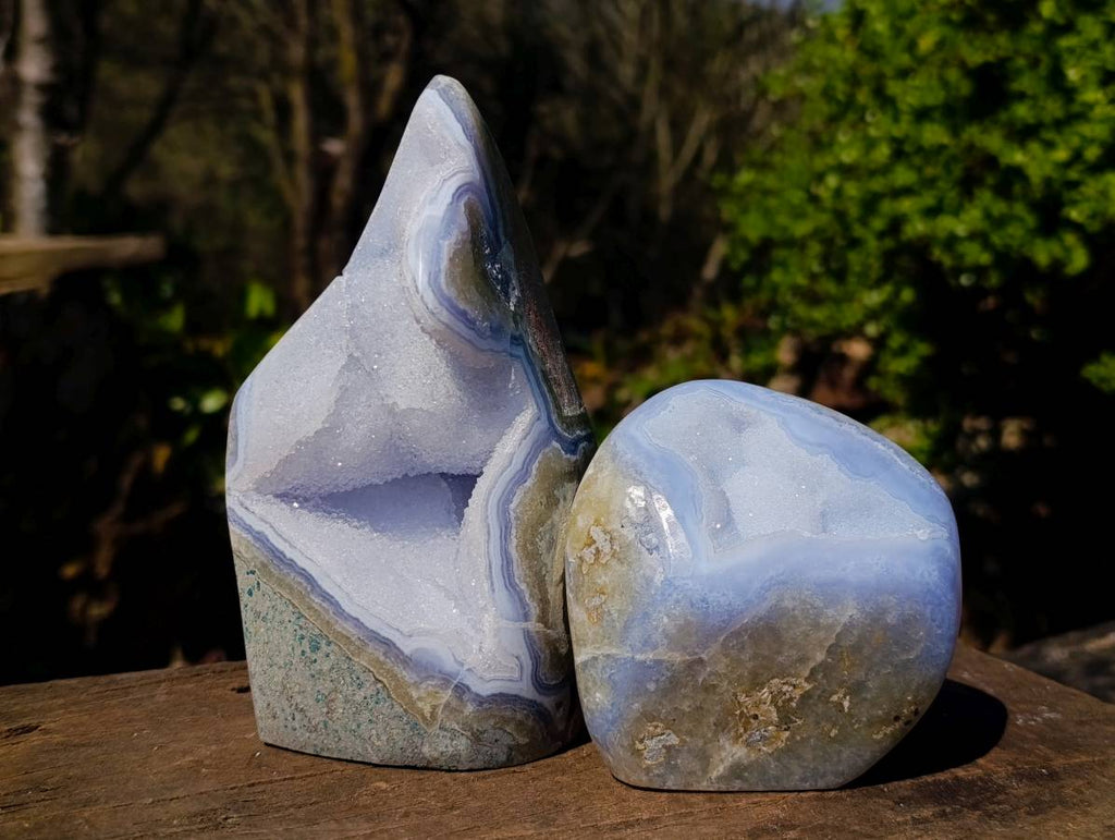 Polished Blue Lace Agate Standing Free Forms x 2 From Malawi - Toprock Gemstones and Minerals 